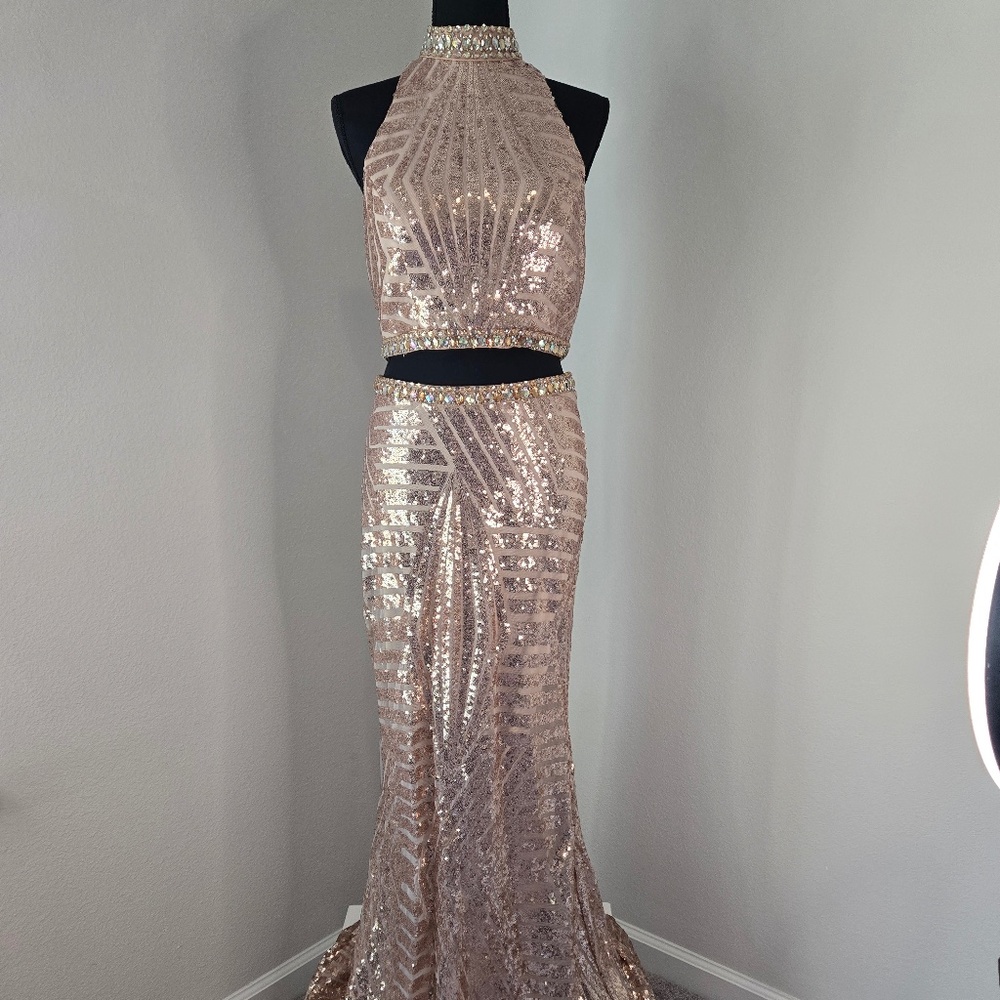 Sparkling Beige 2 Piece Formal Gown